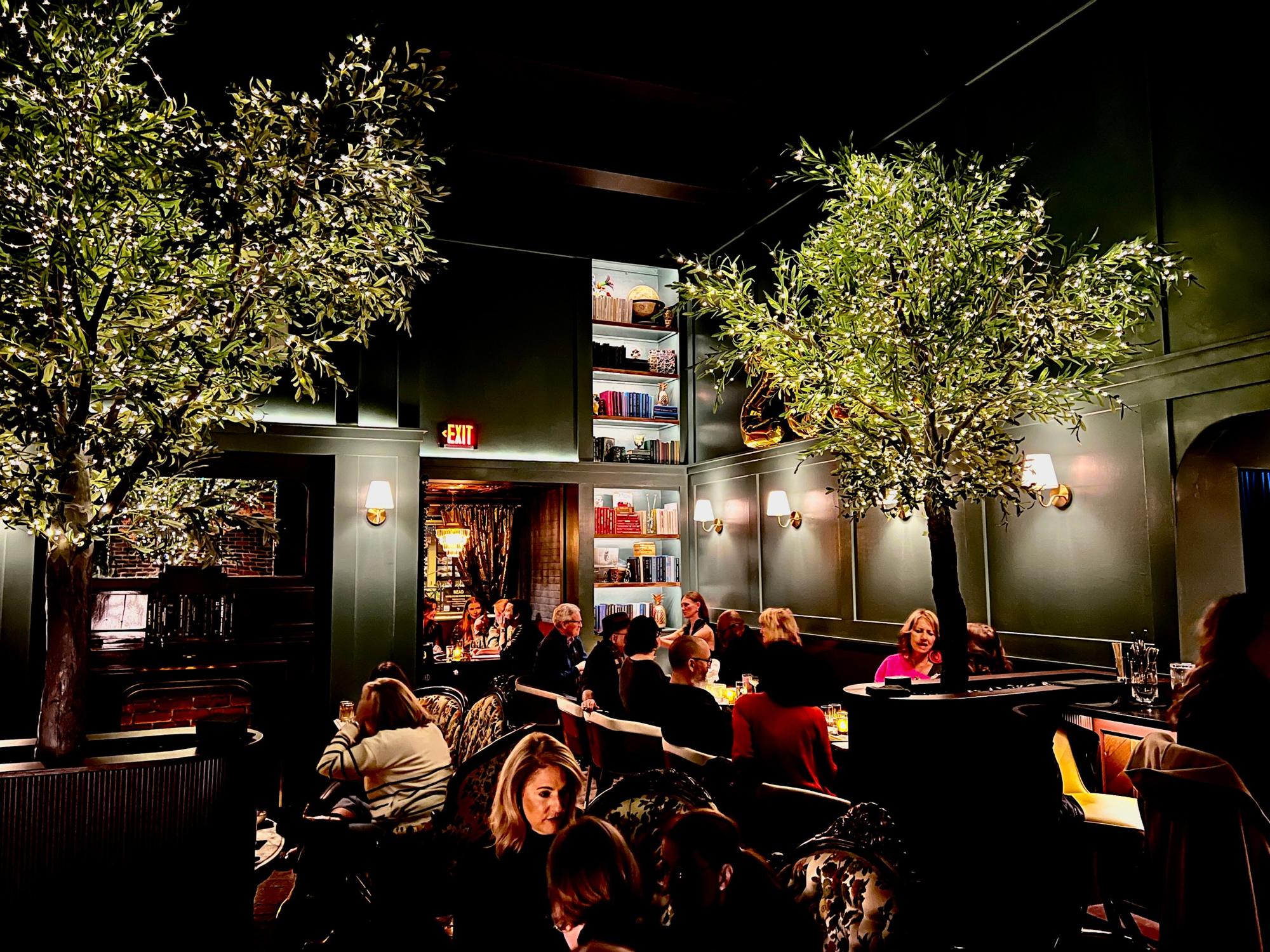 The lounge at 13 West University Avenue in warm evening light